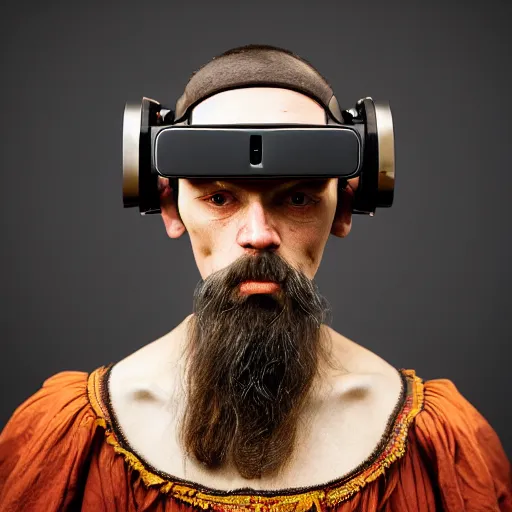 Prompt: Colour Caravaggio and Leonardo da Vinci style full body portrait Photography of Highly detailed Man wearing detailed Ukrainian folk costume designed by Taras Shevchenko with 1000 years perfect face wearing highly detailed retrofuturistic VR headset designed by Josan Gonzalez. Many details In style of Josan Gonzalez and Mike Winkelmann and andgreg rutkowski and alphonse muchaand and Caspar David Friedrich and Stephen Hickman and James Gurney and Hiromasa Ogura. Rendered in Blender and Octane Render volumetric natural light