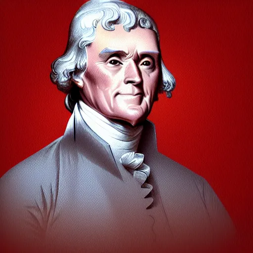 Image similar to portrait of Thomas Jefferson, with red trees in the background, in the style of Artgerm, chunky textures, trending on artstation