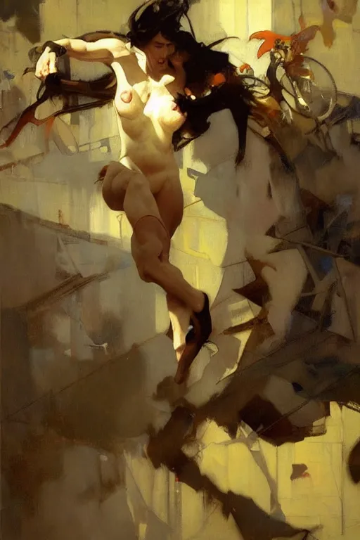 Image similar to nathan fielder, motion lines, action lines, painting by'phil hale '!!! gaston bussiere, craig mullins, greg rutkowski, alphonse mucha,