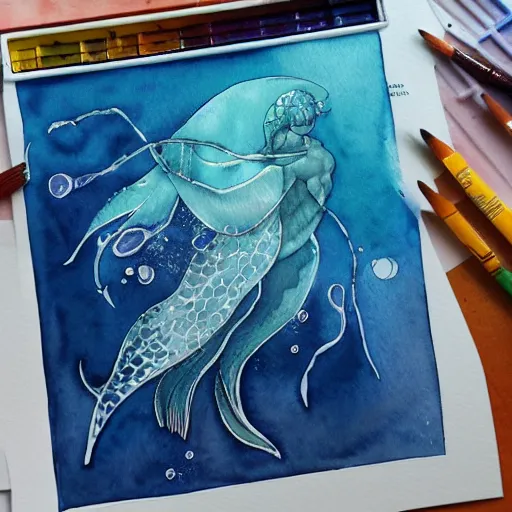 Prompt: watercolor art on paper, aquarius, highly detailed, artstation, masterpiece, award - winning