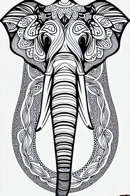 Image similar to elephant ornaments fractal ink drawing line art colouring page vector