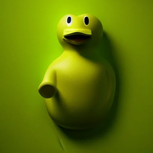 Image similar to rubber duck made of green slime melting on a bathroom, unreal engine 5, excellent composition, trending on artstation, million of likes, ray tracing, natural lighting