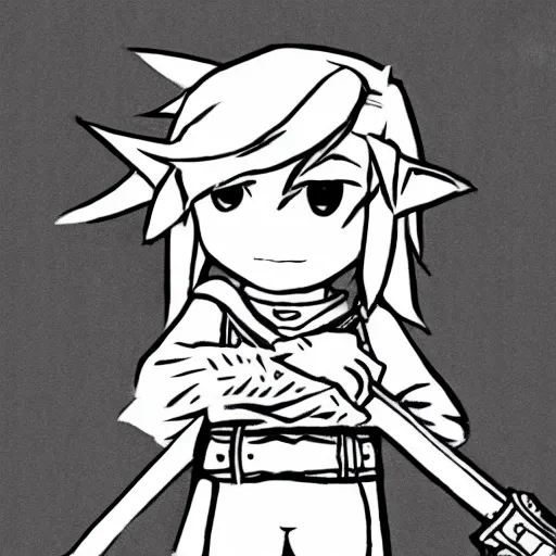 Prompt: Link from Zelda drawn in the style of Paper Mario