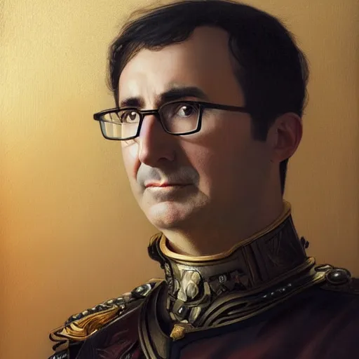 Prompt: portrait of stoic looking john oliver as the vigo carpathian painting, military uniform, fantasy, intricate, elegant, beautiful, highly detailed, centered, dark, smokey, digital painting, artstation, concept art, smooth, sharp focus, illustration, art by artgerm and greg rutkowski and alphonse mucha