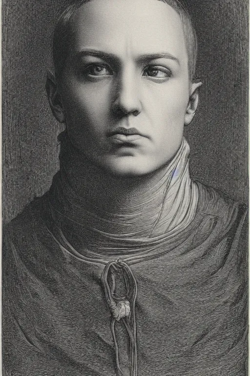Prompt: portrait of eminem, Gustave Dore lithography