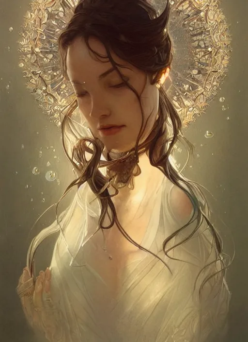 Prompt: portrait of a stunningly beautiful water drop, highly detailed, 3 5 mm photo, artstation, concept art, sharp focus, 2 8 mm macro photo, art by artgerm and greg rutkowski and alphonse mucha, incredibly beautiful and symmetrical, award winning art, royal