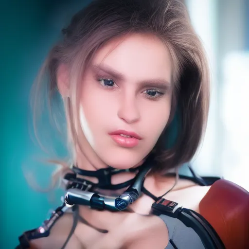 Image similar to portrait photo of a beautiful female cyborg