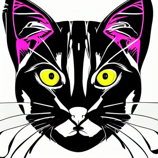 Image similar to a simplified vector based illustration about a cyberpunk kitten, centred face portrait, space colors, smooth and clean vector curves, no jagged lines