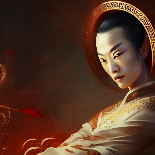 Image similar to a chinese taoist priest, like andy lau, immortal taoist bones, affable ， style of tom bagshaw, cedric peyravernay, peter mohrbacher, victo nga, 4 k hd illustrative wallpaper, animation style, chinese style