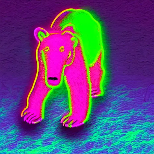 Prompt: a polar bear, neon background