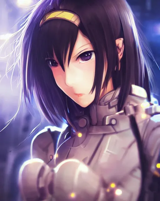 Prompt: portrait of anime girl in mechanic armor in night tokyo by makoto sinkai, perfect face, fine details