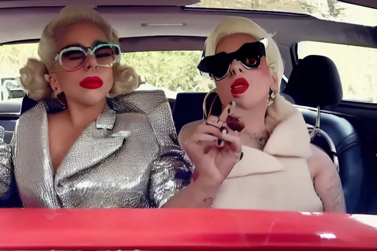 Image similar to lady gaga and judy garland carpool karaoke