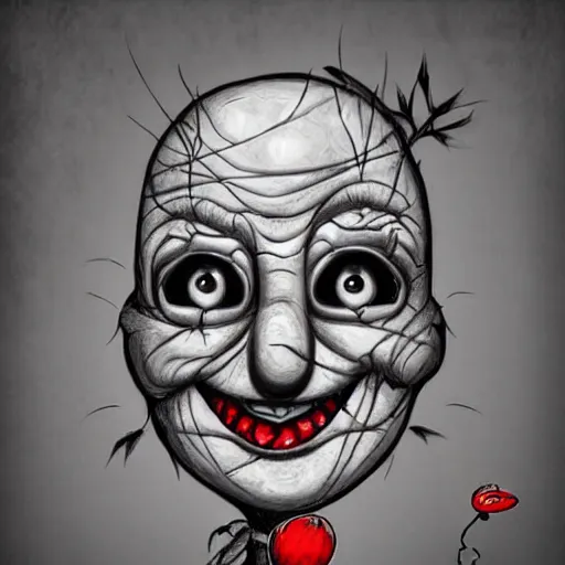 Image similar to surrealism grunge cartoon portrait sketch of a flower inside a balloon with a wide smile and a red balloon by - michael karcz, loony toons style, freddy krueger style, horror theme, detailed, elegant, intricate