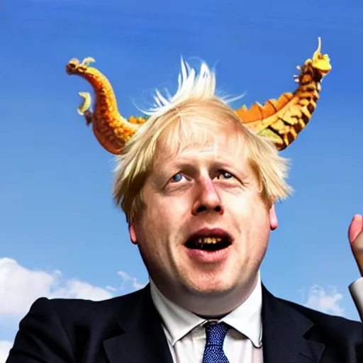 Image similar to boris johnson riding a dragon