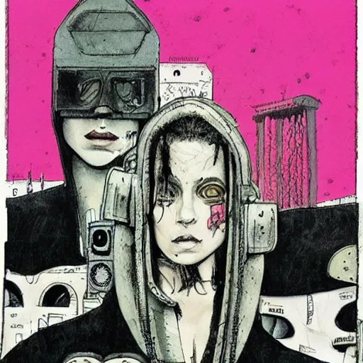 Image similar to post - punk album cover, black, white, pink, psychedelic, new age, magic, enki bilal