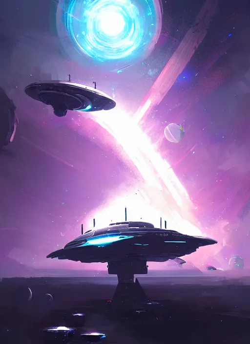 Prompt: starfield starship, epic battle in space, by ismail inceoglu