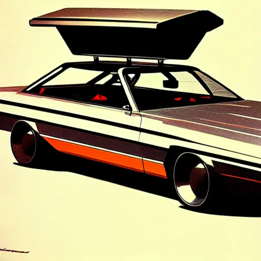 Image similar to concept art for a car with meat smoker trunk, illustrated by syd mead, high quality