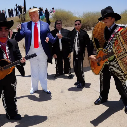 Image similar to donald trump dressed as a mariachi on the border with mexico