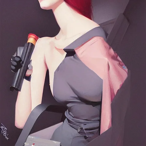 Image similar to e - girl painting by tran nguyen ilya kuvshinov and greg rutkowski