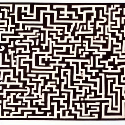 Prompt: a maze composed of a bunch of letters including W, O, R, L, D by Keith Harring