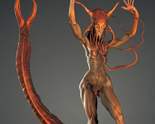 Image similar to extremely symmetrical full length character, eldritch horror creature with the body of a beautiful woman, sculpted by gian lorenzo bernini