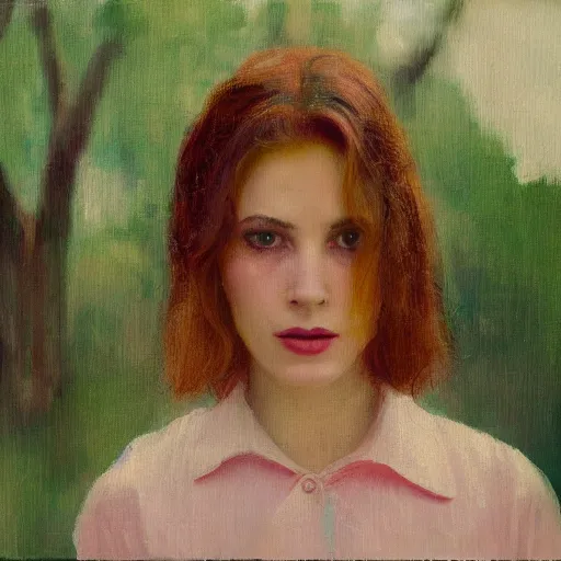 Image similar to an impressionist painting of a women from a wes anderson film looking at the camera mark ryden, 8 k