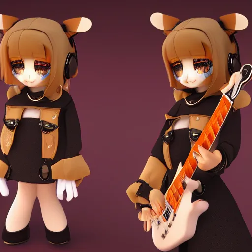 Prompt: cute fumo plush of a girl who is playing a heavy metal riff, power metal, vray