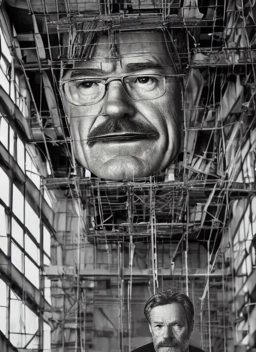 Image similar to construction crane in the shape of bryan cranston, natural light, bloom, detailed face, magazine, press, photo, steve mccurry, david lazar, canon, nikon, focus