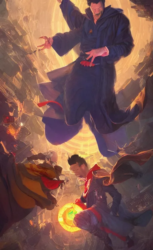 Prompt: the third first image on the scattered absurdity server, dr strange and dr seuss, very pretty, photorealistic, portal hopping and time warping with reckless abandon, by Greg rutkowski