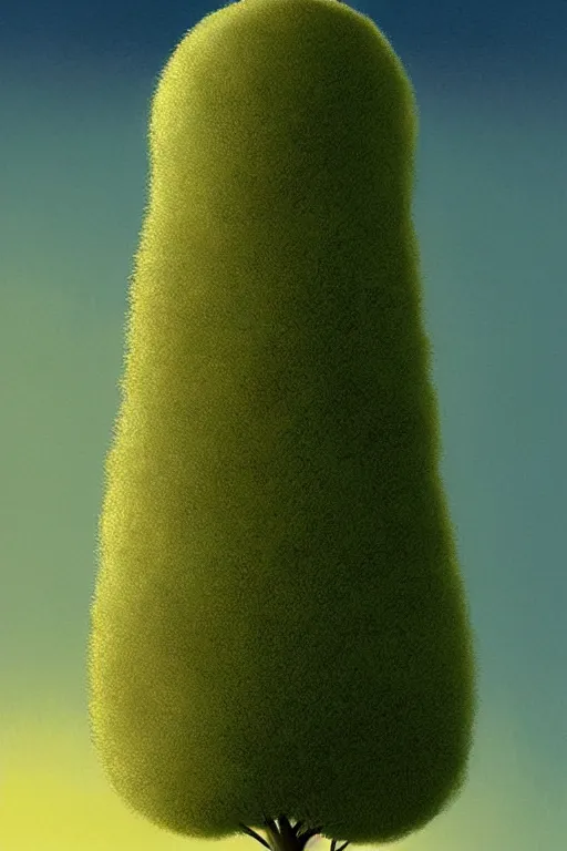 Image similar to an impossibly tall pompom tree with a slim trunk, viewed from below, ant perspective, digital illustration by chris van allsburg and artgerm, surreal, photorealistic