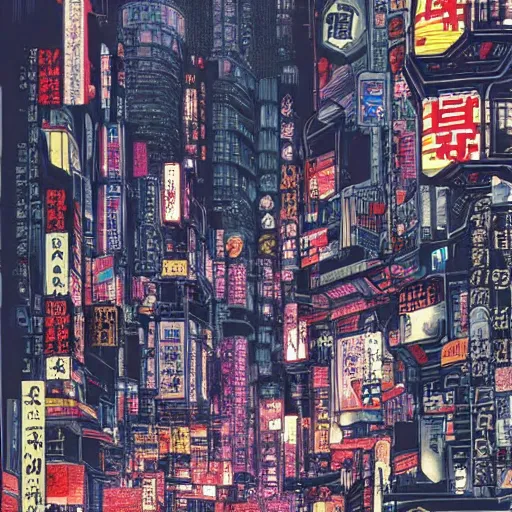 Image similar to Maximalism illustration of Cyberpunk Tokyo by Otomo Katsuhiro