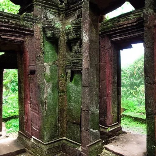 Prompt: candi bentar, javanese split gateway. separate halves. fantasy concept art. overgrown, mossy, cracked and worn