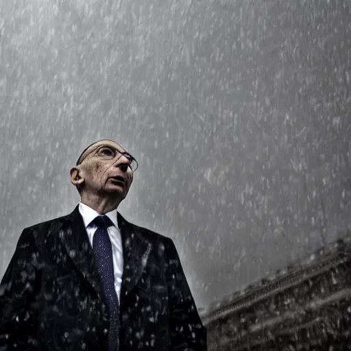 Image similar to Dramatic photo of Enrico Letta, crying and broken with gloomy sky