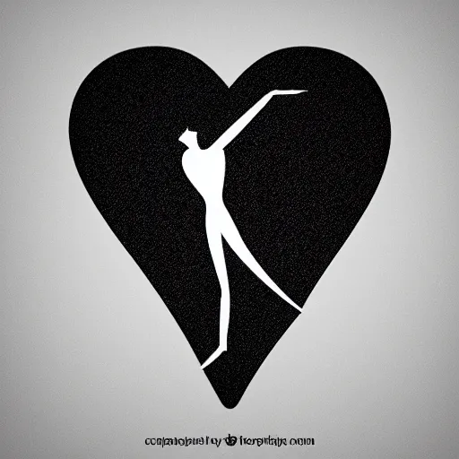 Prompt: clean black and white print, logo of an heart with a stylized human body form inside, variations