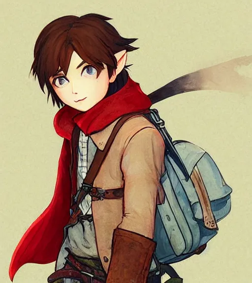 Prompt: attractive little boy character inspired in little red riding hood and link, digital artwork made by akihiko yoshida and makoto shinkai