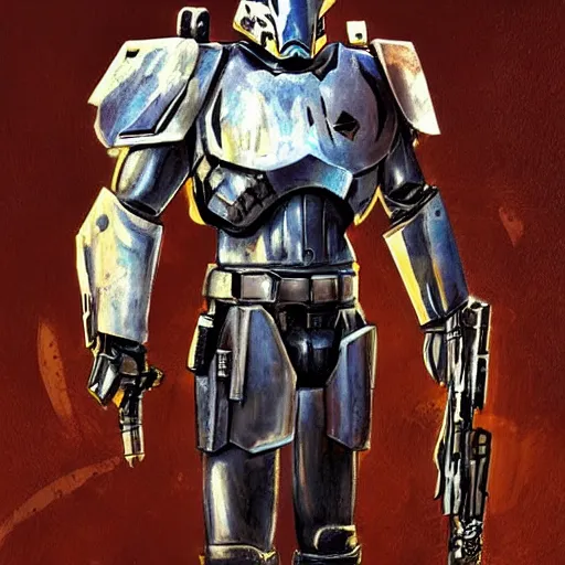 Image similar to armored alien trooper with weapons, art by marco patrito