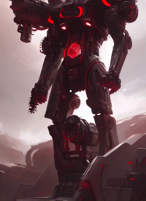 Image similar to a portrait of epic mechanical futuristic war machine with red and white accent and label written indonesia. highly detailed, digital painting, concept art, smooth, sharp focus, illustration, art by greg rutkowski