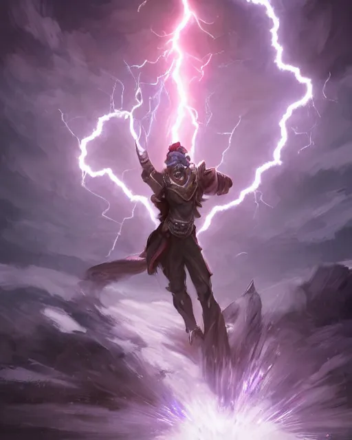 Prompt: male mage casts pillar of lightning, drawn by wlop