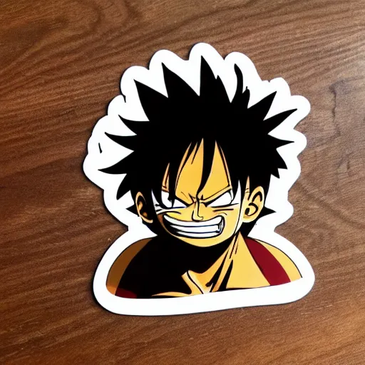 Image similar to die cut sticker, luffy gear 4, splatter paint on paper