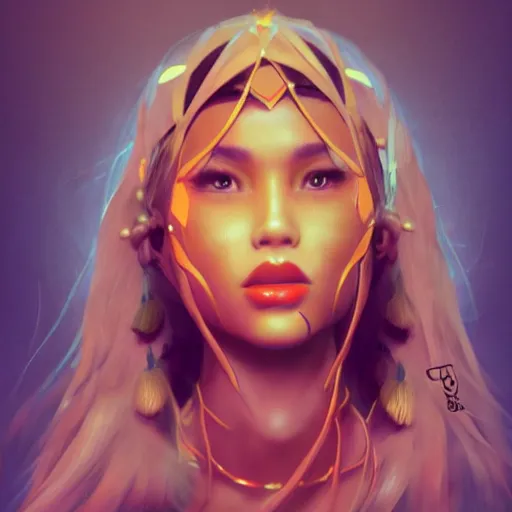 Image similar to scared beautiful female latin tribe member, happy appearance, ioyful vibe and lighting, cgsociety, artstation, in the style of artgerm