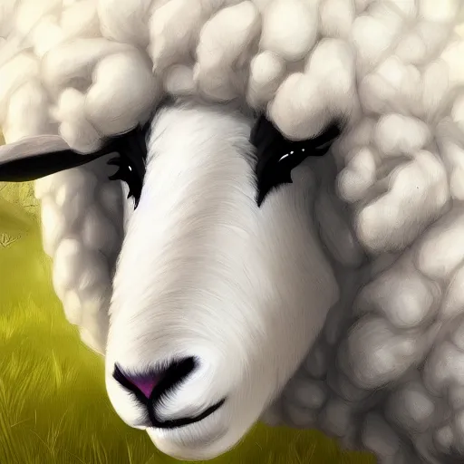 Image similar to sheep, furry art, furaffinity, extremely detailed, digital painting, artstation, concept art, smooth, sharp focus, illustration, trending