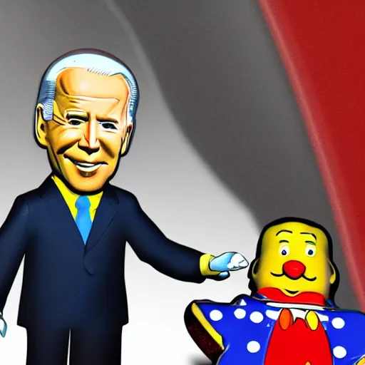Prompt: joe biden as a McDonald\'s toy tripping over