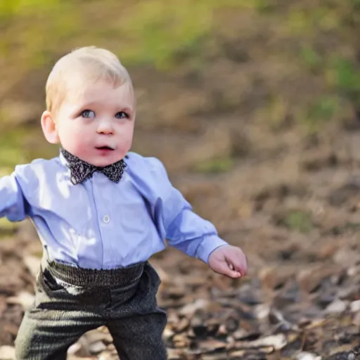 Prompt: two year old boy dressed like an old man smoking a cigar photograph