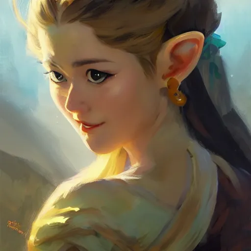 Prompt: greg manchess portrait of zelda, matte painting, bold shapes, hard edges, by huang guangjian, gil elvgren, sachin teng. in a beautiful landscape full of emotions, cgsociety masterpiece, artstation trending, by rossdraws, ghibli, kimi no na wa, greg rutkowski, simon stalberg, greg manchess