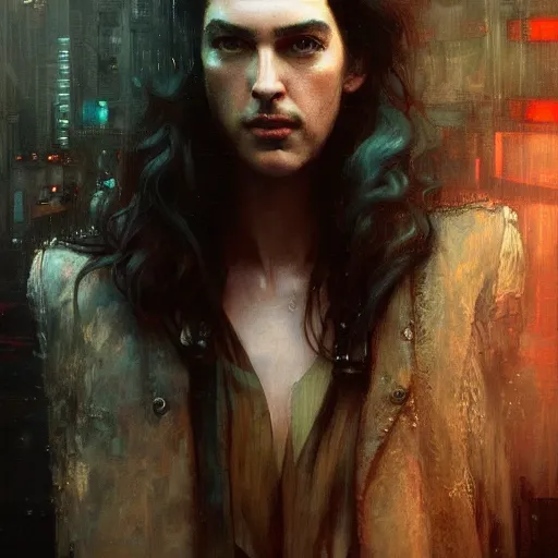 Prompt: hozier, hyperrealistic portrait, bladerunner street, art of elysium by jeremy mann and alphonse mucha, fantasy art, photo realistic, dynamic lighting, artstation, poster, volumetric lighting, very detailed face, 4 k, award winning