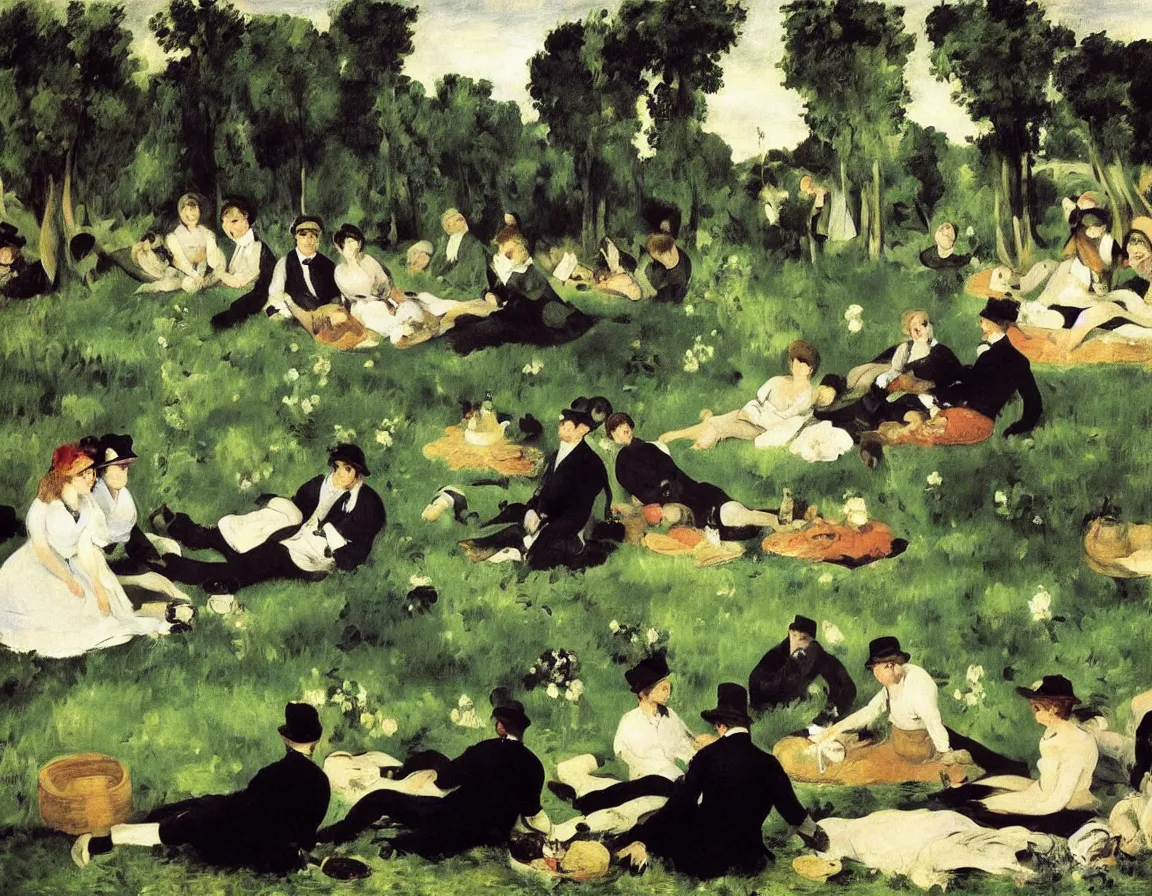 le dejeuner sur l'herbe, manet. very close up detailed | Stable ...