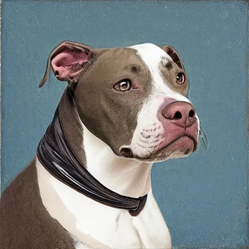 Prompt: “A renaissance portrait of a gray pit bull”