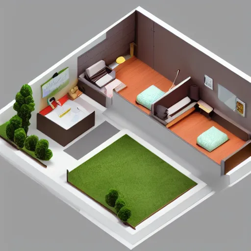 Image similar to an isometric overview of a 3 d bedroom inspired by the sign leo