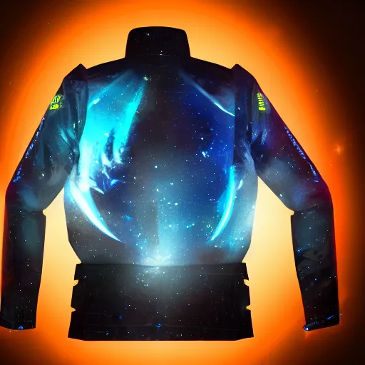 Prompt: Space jacket glowing in the night sky, concept art, photorealistic, hyperrealistic, photogenic, cinematic, detailed