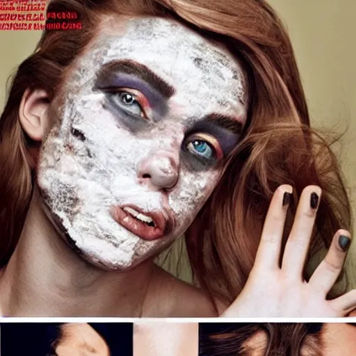 Prompt: -A man is changing his face into a beautiful female model's face in the fashion magazine.